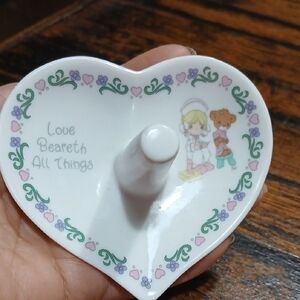 Precious Moments Heart-Shaped Ring Holder with Floral Design 1996